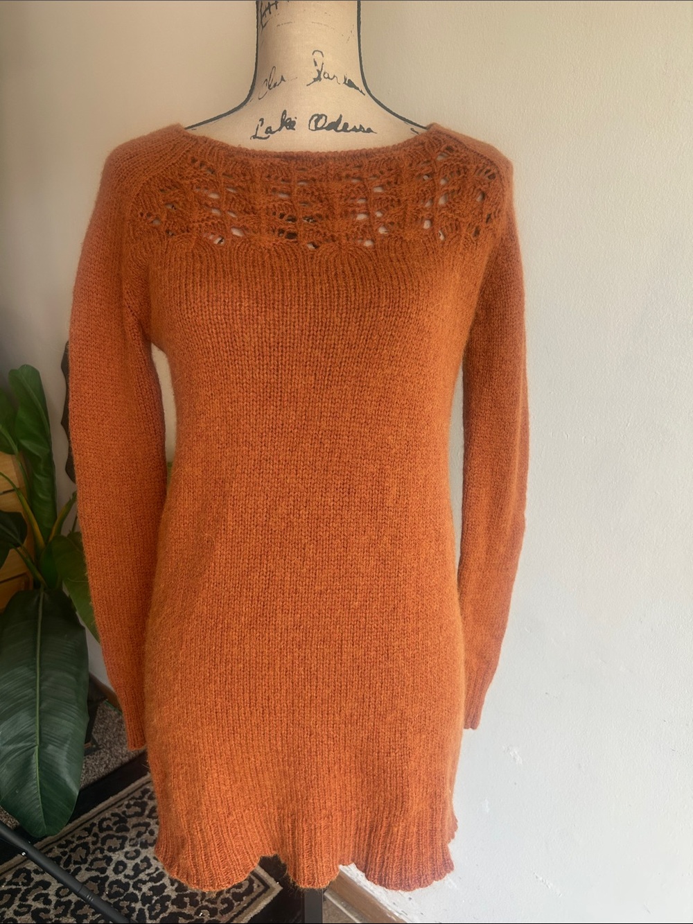 Anthropologie Moth Burnt Orange Wool Alpaca Tunic Sweater Size Small